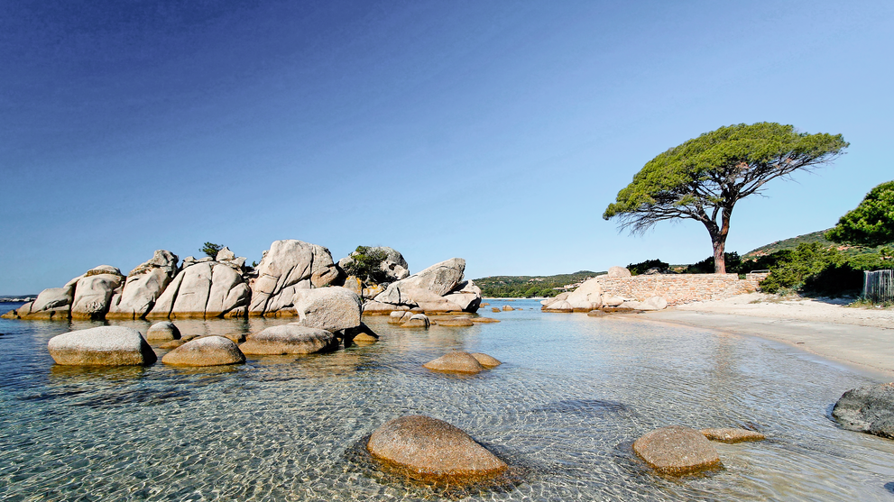 Ruhige Felsenbucht mit klarem Wasser und mediterraner Küste